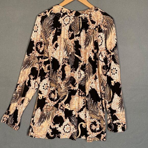 Belle Kim Gravel Womens Popover Top Size XL Long Sleeve Y-Neck Career Boho - Picture 5 of 8